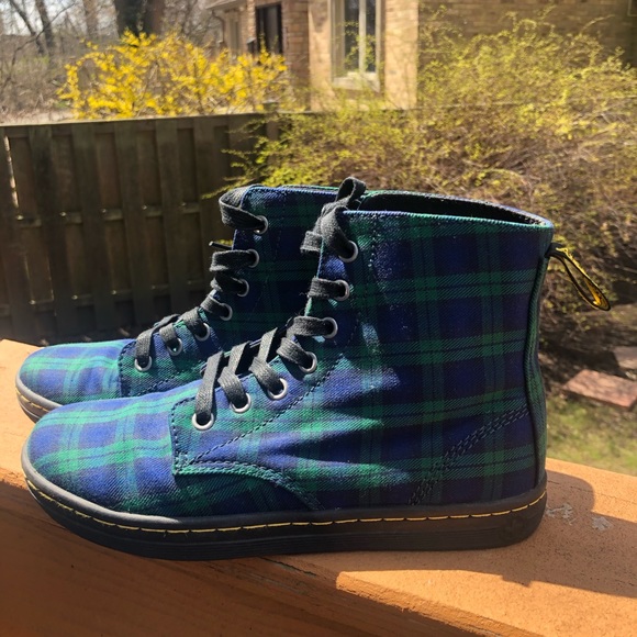 Dr. Martens Shoes - Rare Vintage Plaid Dr. Martens Blue/Green Boots